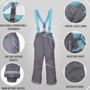 Gerry Girls' Performance Snow Pants with Removable Suspenders Ski Pants-Size 7/8